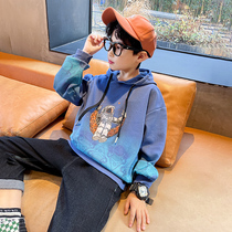 Boy Gradient Color Sweatshirt Spring Clothing Tandem Hat 2022 New Kids Fried Street Foreign Air Blouses Great Boy Spring Autumn Tide