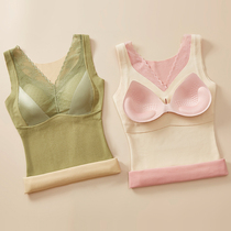 With chest pad camisole ladies autumn and winter seamless slim plus velvet slimming bottoming shirt top lace thermal underwear