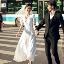 Satin Mori light wedding dress French minimalist tour white wedding license registration daily small dress