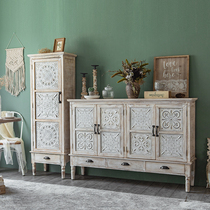 Retro American country entrance door is facing the porch cabinet solid wood carved sideboard storage wine cabinet