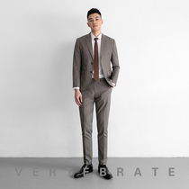 Vertebrate mens gray coffee color Business mens suit trousers two-piece suit Serge fabric suit Overalls