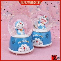 Blue fat man animation with light automatic snowflake spray creative gift student gift crystal ball music box