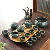  Light luxury brother kiln tea set Home office meeting Chinese bamboo small tea table Tea tray Tea making teapot Teacup