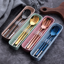 304 stainless steel chopsticks spoon suit fork cute work travel portable student tableware box three pieces