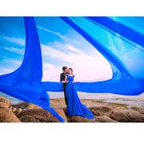 Long sapphire blue veil photo studio photo beach photo props Mori bridal dress Super fairy tour plain gauze