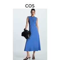COS womens slim fit V-neck fishbone pleat dress blue 2022 autumn new 1097811002