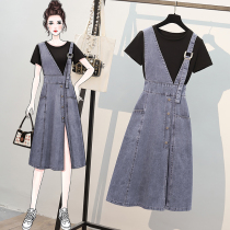Big Code Womens Dress 2022 Summer Dress New Ocean Gas Minus age Cowboy braces Lions dress Fat sister Conspicubo Two Suits