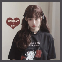 Swanjia-jk light long curly hair with oblique bangs Lolita sweet and cute daily wig female-) love and 6)