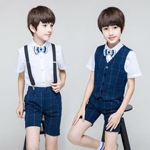 Childrens suit handsome suit 2021 new flower girl dress English style three-piece host Boy small suit