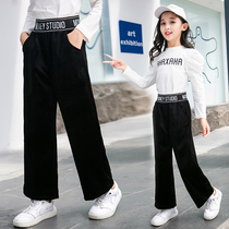 Girls plus velvet pants spring and autumn foreign style 2021 new autumn and winter outside wear middle and big childrens casual pants