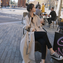 MAJE KARA trench coat womens long model 2021 autumn and winter New Korean version of loose British style overcoat coat