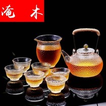 Flooded wood heat-resistant hammer grain glass kung fu tea set set household sclower tea lifting beam teapot tea cup black tea breinner