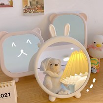 Cute cartoon cute bear mirror portable student dormitory desktop can stand desktop makeup mirror girl heart dressing mirror