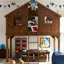 Solid wood high and low bunk bed with elevated children's mother bed tree house bed small apartment loft princess customization