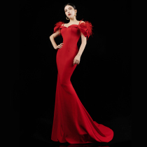 New red body banquet temperament noble annual meeting host long slim fishtail evening dress jumpsuit long dress