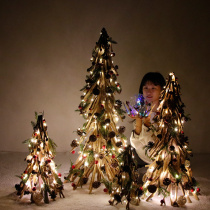 Handmade luminous solid wood Christmas tree living room floor ornaments Christmas mall decoration window shop scene layout