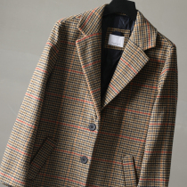 Half sell half send 34 wool yarn-dyed houndstooth European and American British retro medium-long mens wool coat