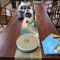 New Chinese lotus big board table flag tea table Tea table Zen retro tea table Tea table Cotton linen tablecloth Chinese style