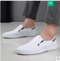 Mens shoes Business casual shoes Mens new pedal soft surface soft bottom leather white shoes tide shoes mens white shoes