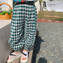 Girl Pants Foreign Air Trendy Summer Slim 2022 new female baby Breathable Children Plaid Trousers External Wear