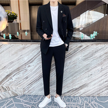 Large English style casual small suit set for mens slim style Korean version of the trend jacket yuppie handsome suit suit suit