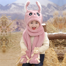 Moving rabbit ear hat childrens scarf one autumn and winter cute baby warm boy and girl hooded scarf
