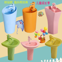 Kindergarten childrens column basin Floor wash basin Color ceramic wash basin Childrens sink table Induction faucet