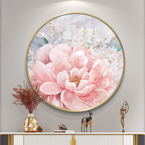 Round peony hand-painted oil painting modern simple porch decorative painting new Chinese flower living room bedroom dining room hanging painting