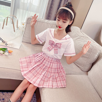 Childrens clothing jk uniform Girls genuine primary school suit Childrens summer short sleeve pleated skirt Navy collar jk sailor suit