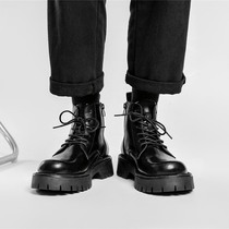 Winter velvet martin boots men's high-top leather English wind middle-top tooling Chelsea men's boots warm and waterproof