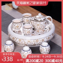 Tea set set home Jingdezhen high-end living room Chinese simple double ceramic kung fu teapot tea tray