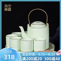 Kung Fu tea set household high-end living room Chinese Jingdezhen ceramic large teapot beam pot Teacup cold water pot