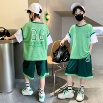 Boy Sports Suit Summer Dress Children Foreign Air Short Sleeves Handsome two sets of thin models CUHK Summer Tide Cool Jersey