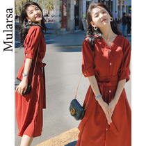 Mularsa chiffon shirt dress womens summer new little man lace-up waist loose temperament red skirt