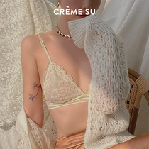  CremeSu French underwear French design embroidery lace without steel ring Triangle cup underwear Womens small chest bra