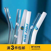 Half room food grade glass straw non disposable high temperature resistant hot drink cold drink elbow printed milk drinking water