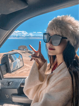 Japanese REAX rabbit plush fur one hat female winter warm and cold ear protection versatile bag head wool hat tide