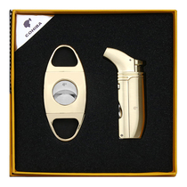 Cigar special set double edge stainless steel cigar scissors straight to windproof lighter