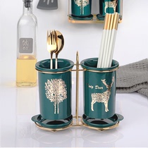  Chopstick basket Ceramic chopstick tube rack Drain kitchen spoon storage box bucket European-style chopstick cage Household