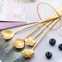Net red cherry blossom small spoon Cute creative stainless steel long handle spoon Coffee mixing spoon Ice cream honey dessert spoon