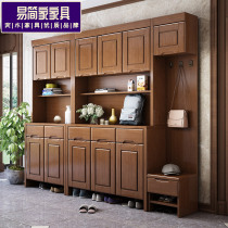 Chinese solid wood lobby shoe cabinet large family door living room door multi-layer storage shoe cabinet rack