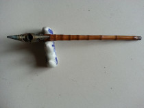 Antique miscellaneous Qing Dynasty Republic of China old cigarette bag Copper smoke pot old bamboo rod cigarette bag Cigarette collection bag old