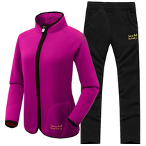 Autumn and winter outdoor sports two-sided wear anti-cold fleece fleece pants set women thick coral fleece two-piece set