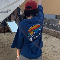 Tide brand American hiphop short sleeve T-shirt female loose Korean version of ins Harajuku wind chic Hong Kong flavor fried street half sleeve shirt