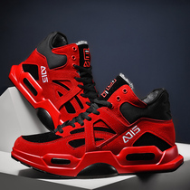 Back joint mens shoes year red shoes male high top sneakers youth red sneakers plus velvet cotton-padded shoes