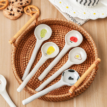 Day Style Coarse Pottery Hand-painted Ceramic Small Spoon Drink Soup Spoon Soup Spoon Home Cute Fruit High Face Value Rice Spoon Soup Spoon