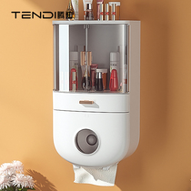 Cosmetic storage box wall-mounted non-hole dustproof household large-capacity bathroom multifunctional washcloth rack