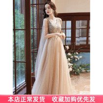 Champagne Evening Dress 2022 New Light Lavish High-end Banquet Graduation Host Gown Dress Superior