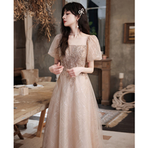 Champagne evening dress 2021 New banquet temperament light luxury niche high-end super fairy bridesmaid dress dress skirt