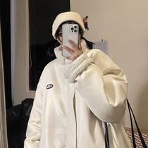 White puleather lamb coat women 2021 new two-sided cotton oversize tide Korean cotton coat plus Velvet